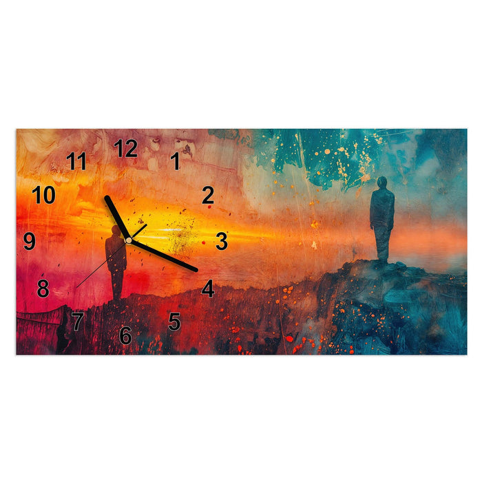 Wanduhr Abstrakte Sonnenaufgang aus Glas – Querformat 60 × 30 cm mit Ziffernblatt Modern