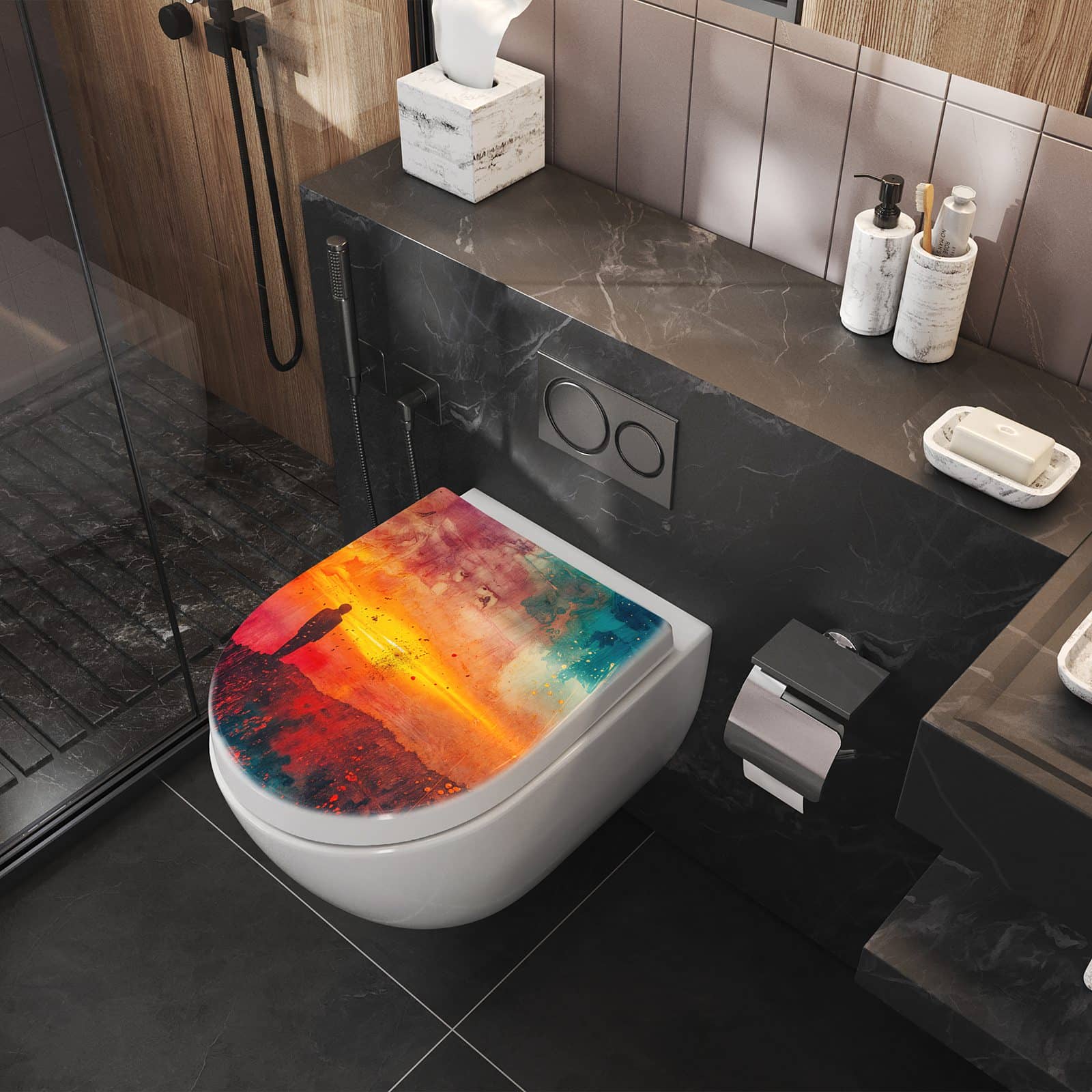 WC-Sitz mit Absenkautomatik Abstrakte Sonnenaufgang