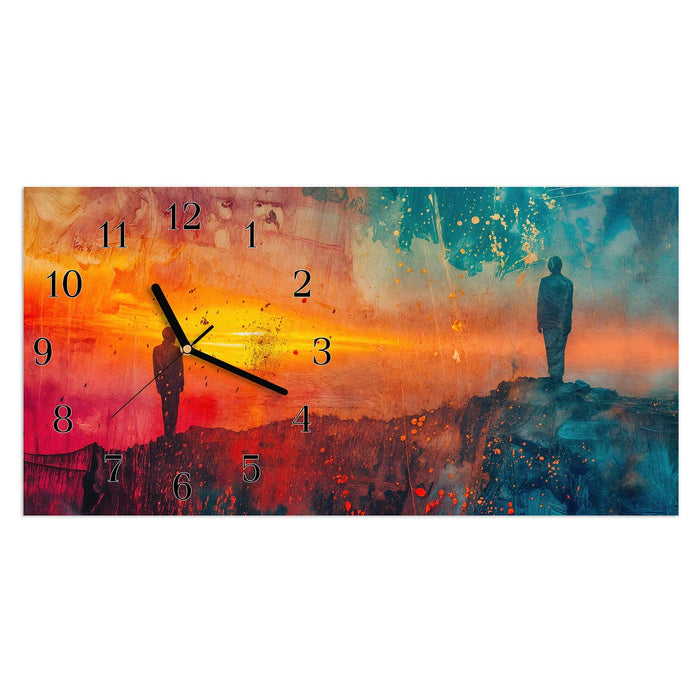Wanduhr Abstrakte Sonnenaufgang aus Glas – Querformat 60 × 30 cm mit Ziffernblatt Klassisch