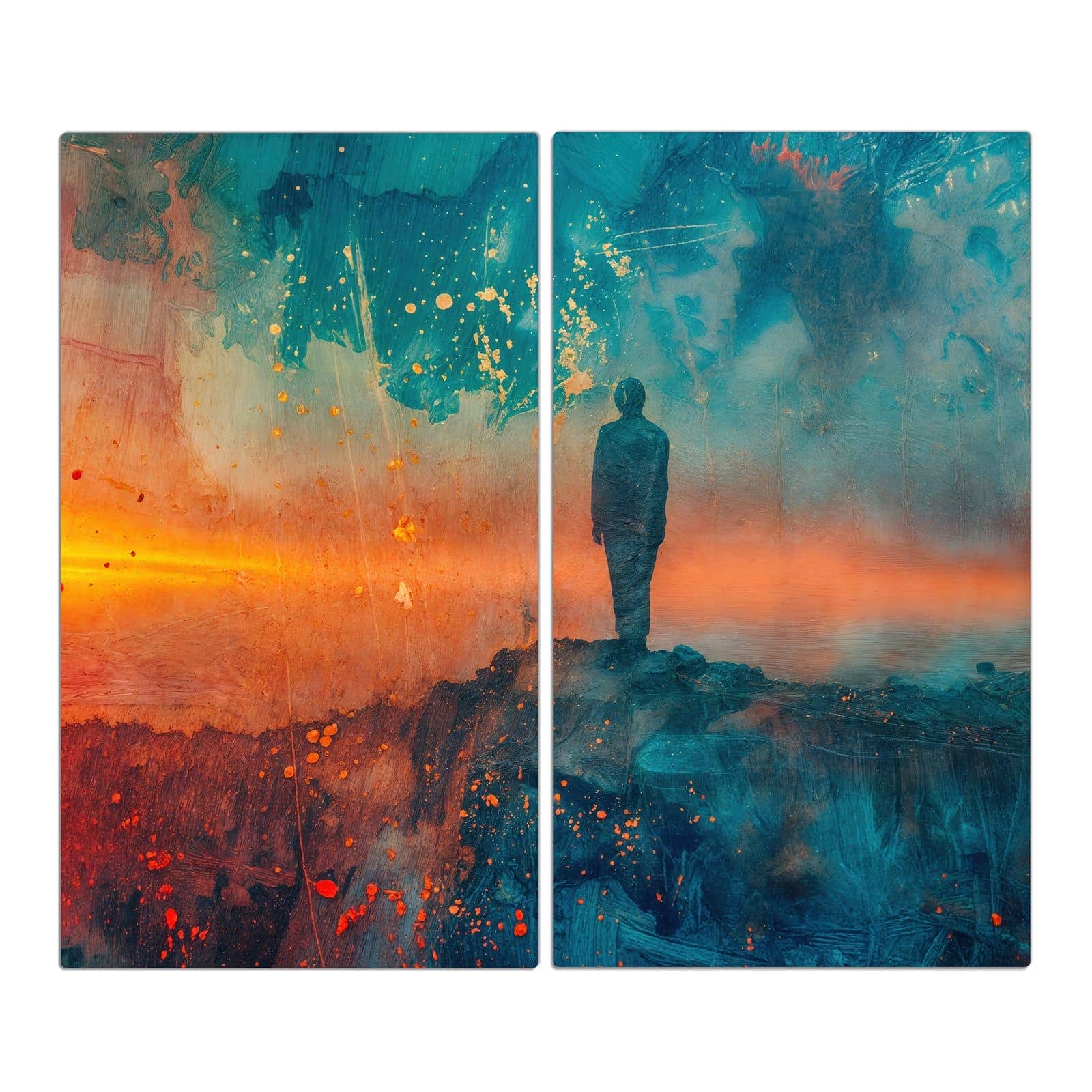2-teilige Herdabdeckplatte mit Abstrakte Sonnenaufgang-Motiv in der Frontansicht #grösse_2-Teilig (60x52cm)