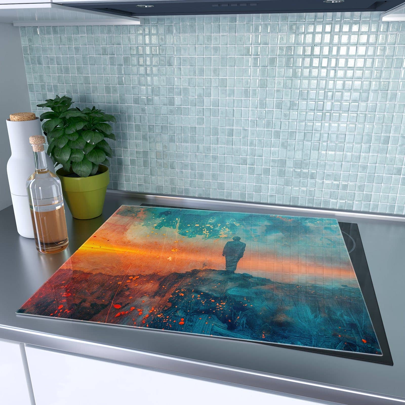 1-teilige Herdabdeckplatten für Ceranfeld mit Abstrakte Sonnenaufgang-Motiv auf dem Ceranfeld