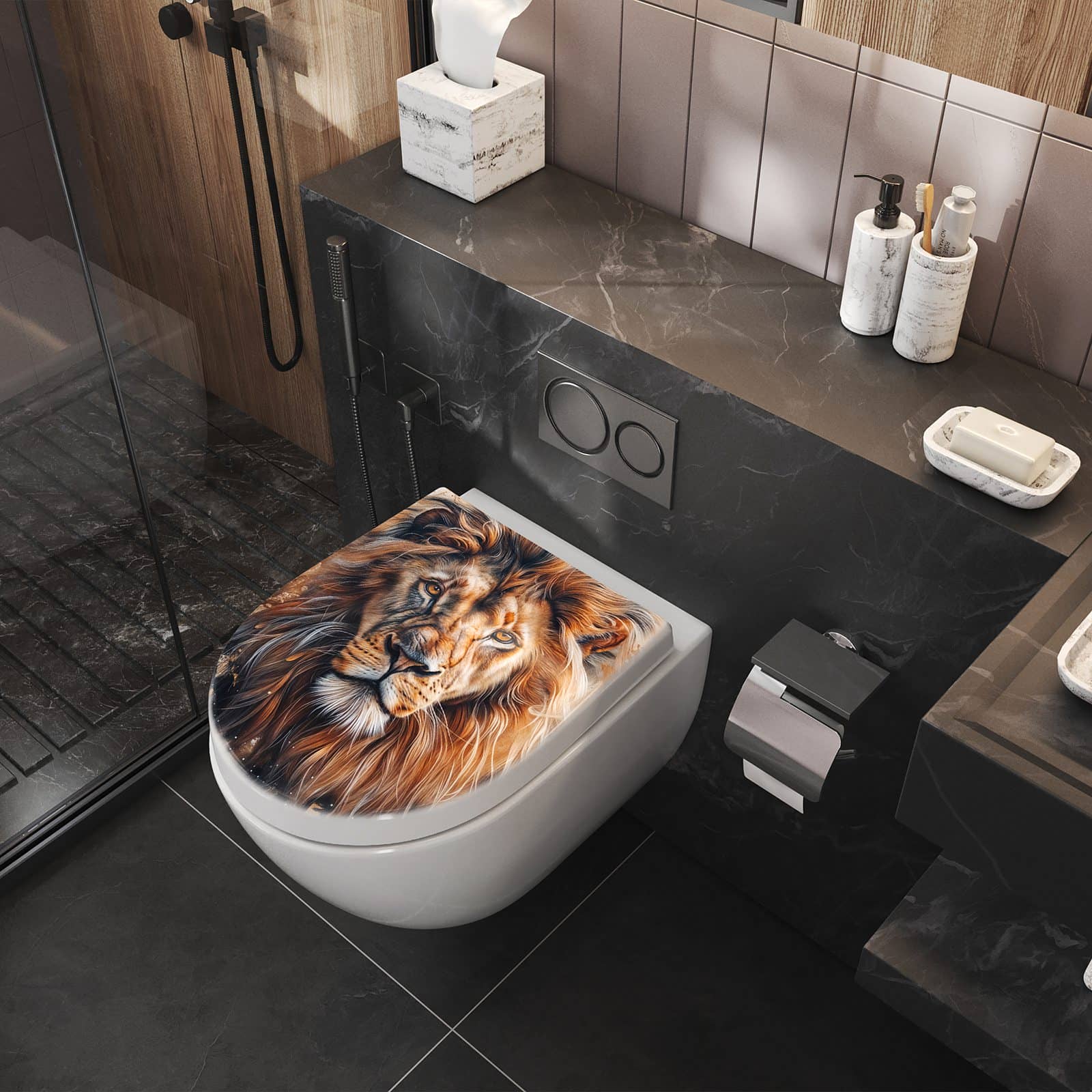 WC-Sitz mit Absenkautomatik Löwe Porträt