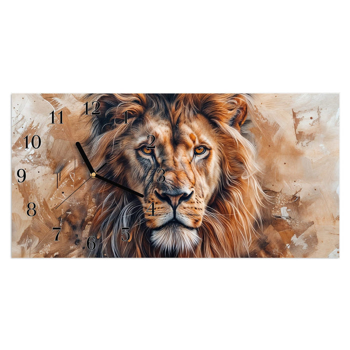 Wanduhr Löwe Porträt aus Glas – Querformat 60 × 30 cm mit Ziffernblatt Klassisch