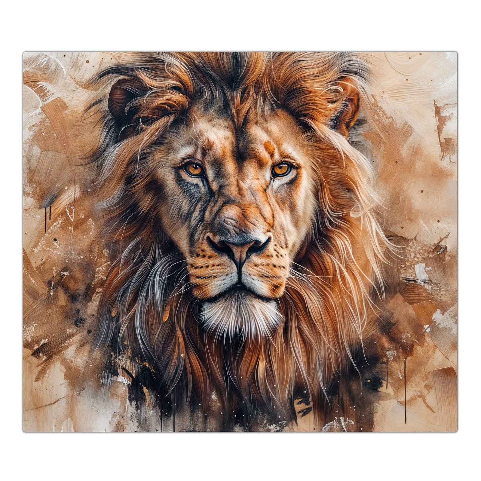 1-teilige Herdabdeckplatte für Ceranfeld mit Löwe Porträt-Motiv in der Frontansicht #grösse_1-Teilig (60x52cm)