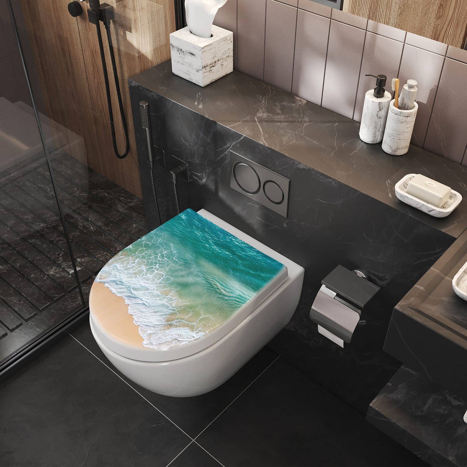 WC-Sitz mit Absenkautomatik Stille Meereswellen