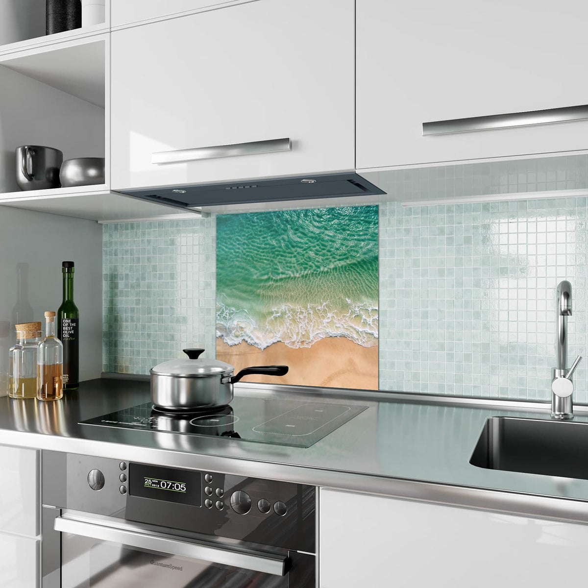 Küchenrückwand Türkis auf goldenem Sand aus Glas – Türkises Wasser auf goldenem Sand