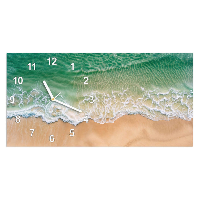 Wanduhr Warme Meereswellen aus Glas – Querformat 60 × 30 cm mit Ziffernblatt Modern