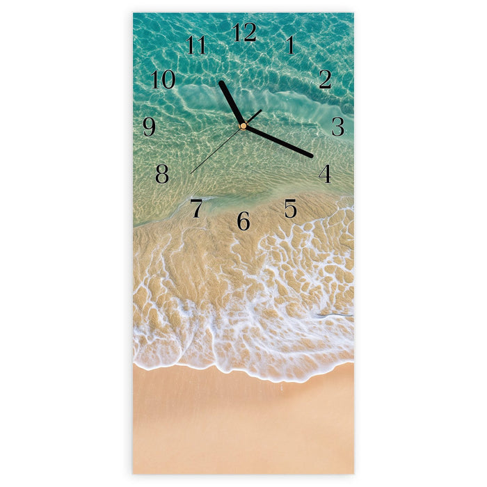 Wanduhr Strandwellen aus Glas – Hochformat 30 × 60 cm mit Ziffernblatt Klassisch