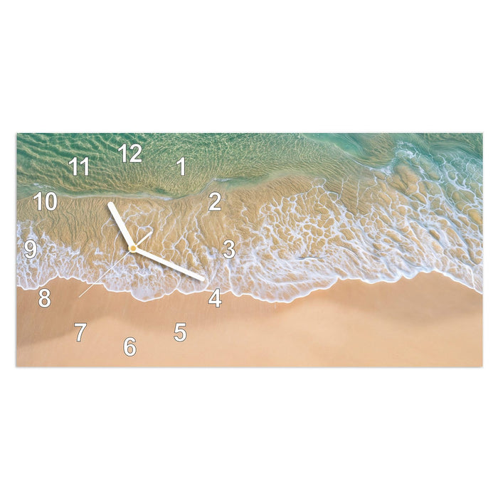 Wanduhr Strandwellen aus Glas – Querformat 60 × 30 cm mit Ziffernblatt Modern