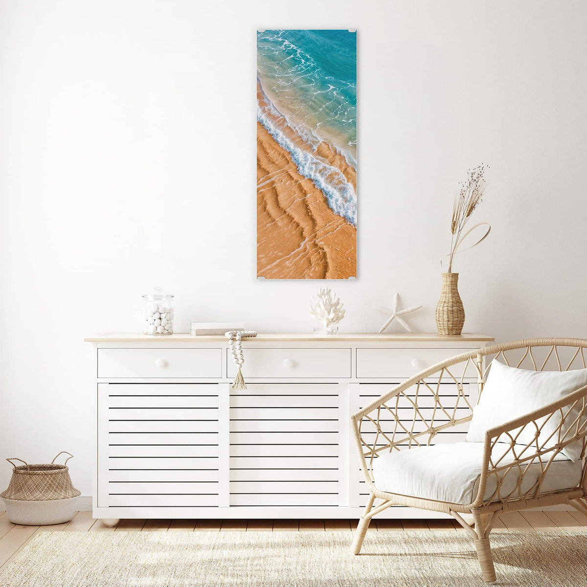 Wandbild - Sandrippen am Ufer - Hochformat – Geriffelter Sand aus der Vogelschau