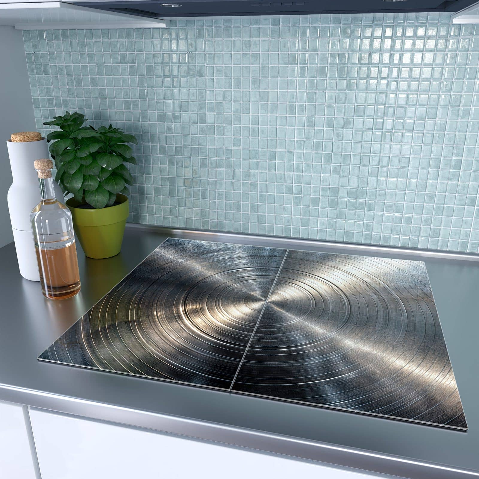 2-teilige Abdeckplatten für Herd mit Metallkreise-Motiv auf dem Ceranfeld