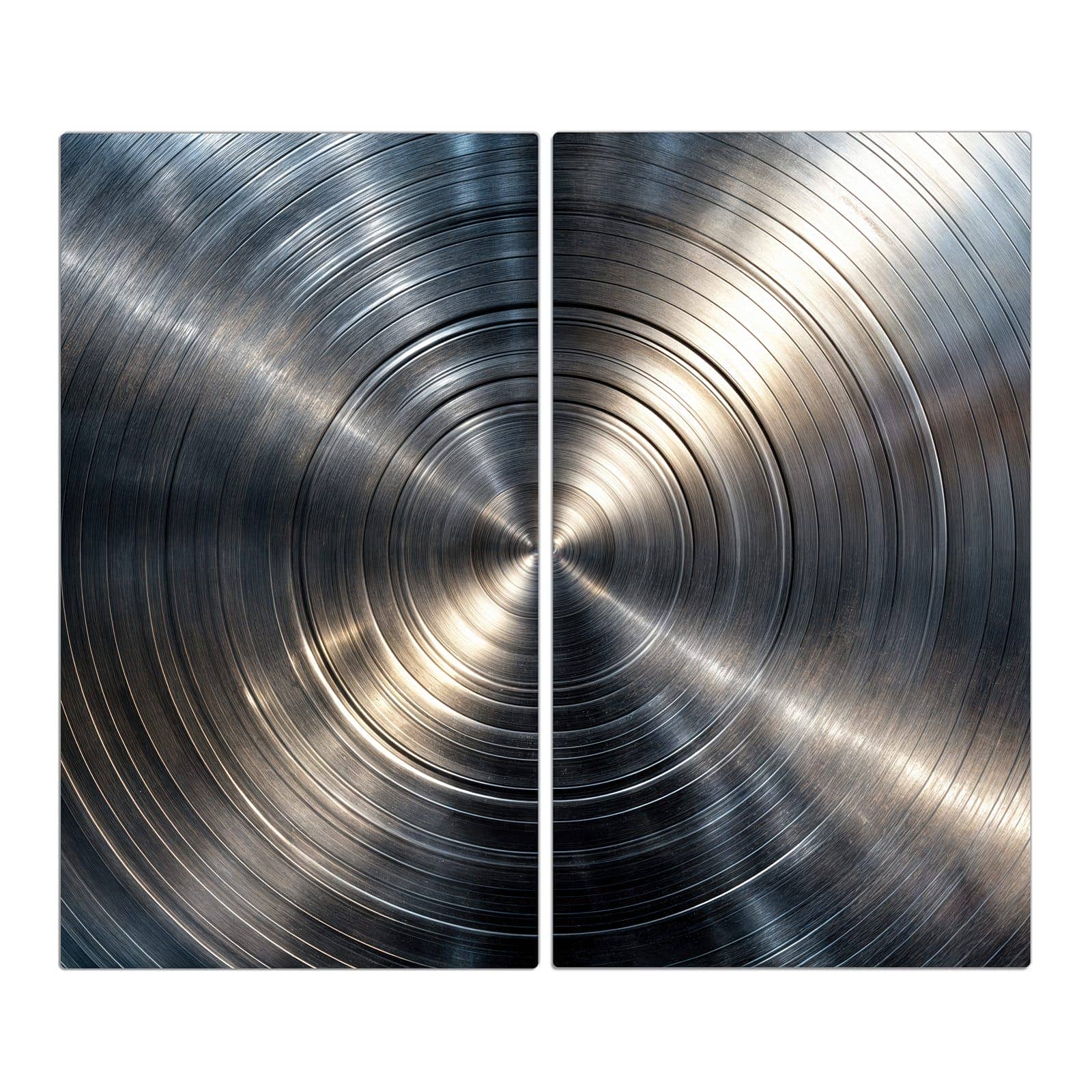 2-teilige Glasabdeckplatte für Ceranfeld mit Metallkreise-Motiv in der Frontansicht #grösse_2-Teilig (60x52cm)