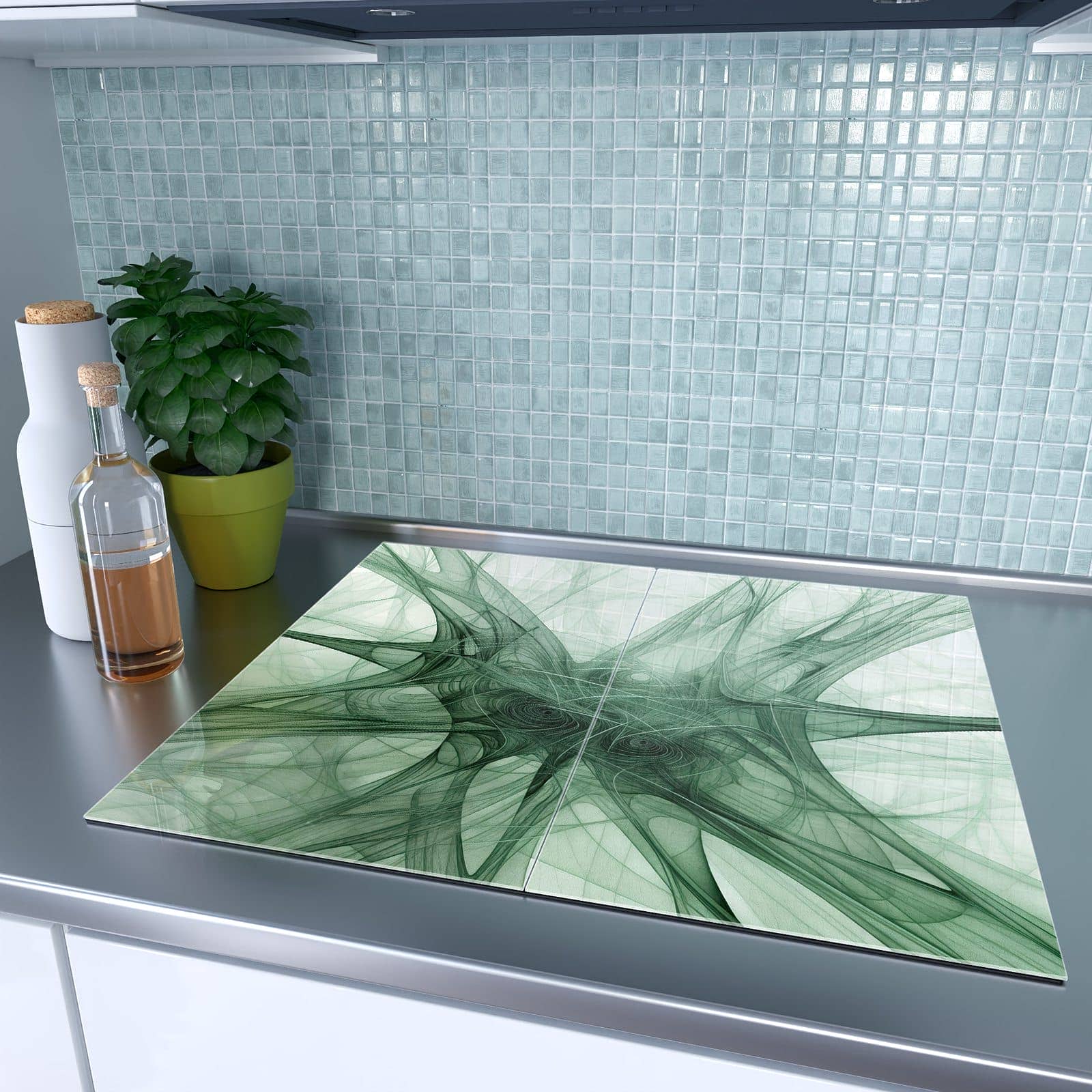 2-teilige Herdabdeckplatten aus Glas mit Abstrakte Strukturen Kunst-Motiv auf dem Ceranfeld