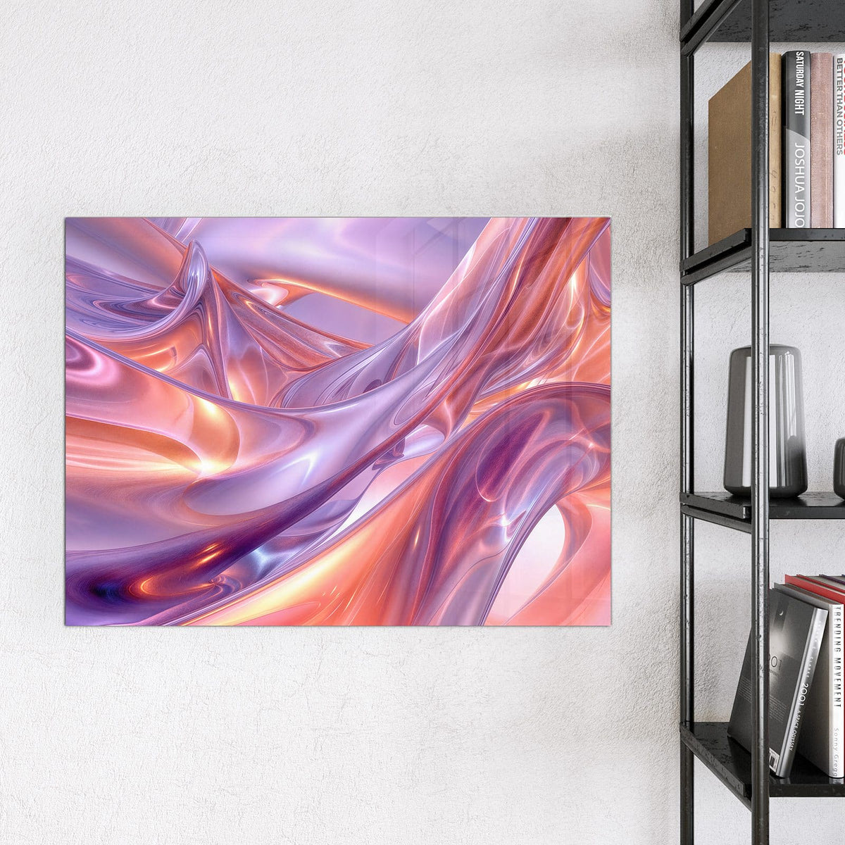 Glas Magnettafel - Glänzende Lilawellen – Glänzende Bänder in Flieder und Rosa