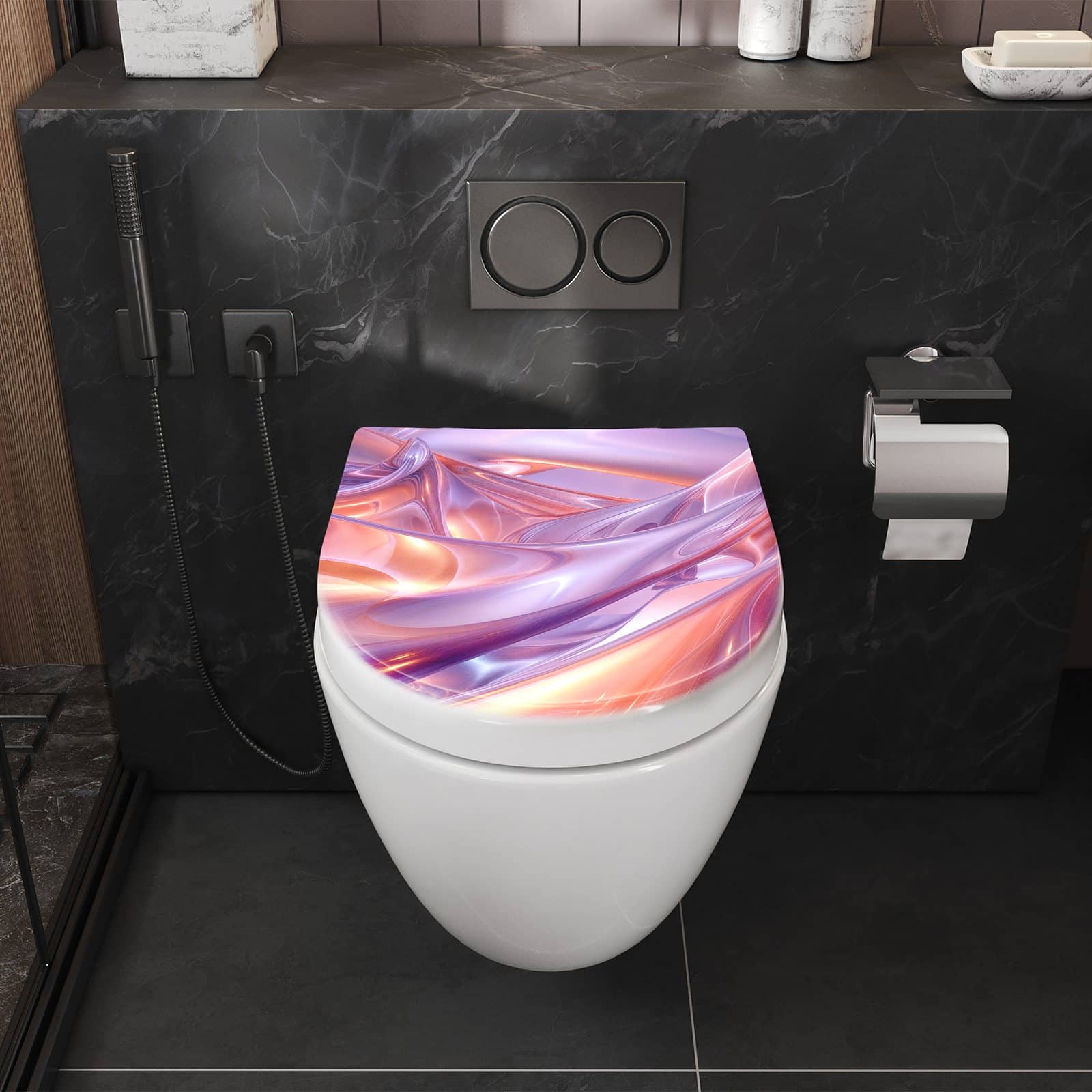 WC-Sitz mit Absenkautomatik Abstrakte Wellen