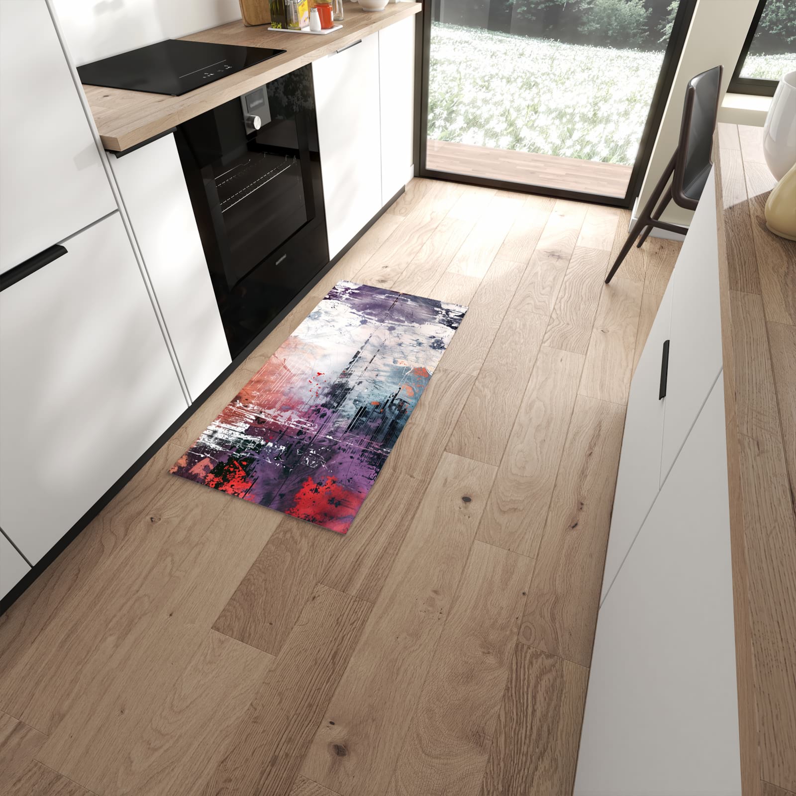 Formstabiler rutschfester Küchenläufer mit Motiv Kunst von Abstrakte in moderner Küche #grösse_60 x 120 cm