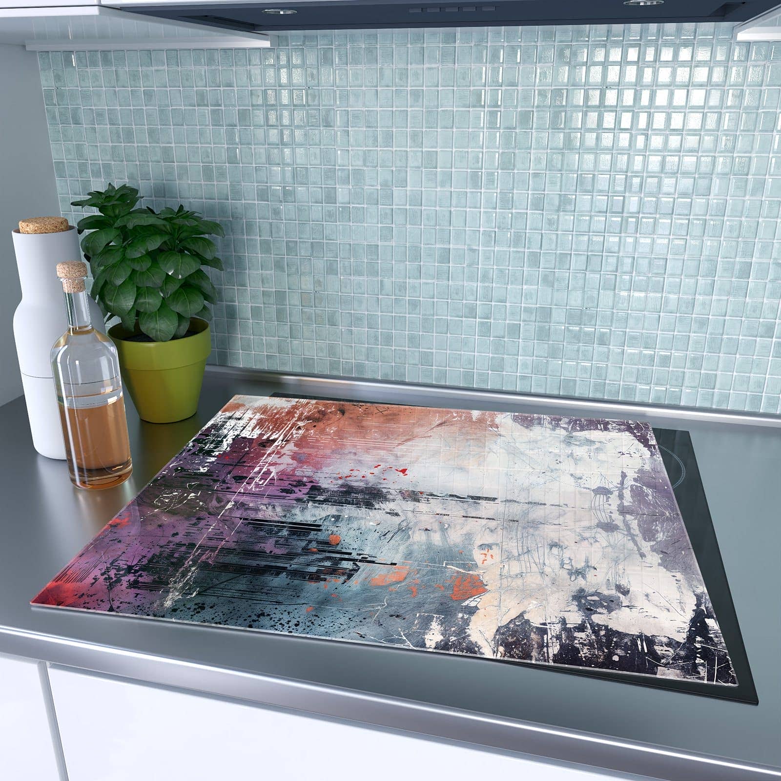 1-teilige Herdabdeckplatten für Ceranfeld mit Abstrakte Kunst Komposition-Motiv auf dem Ceranfeld