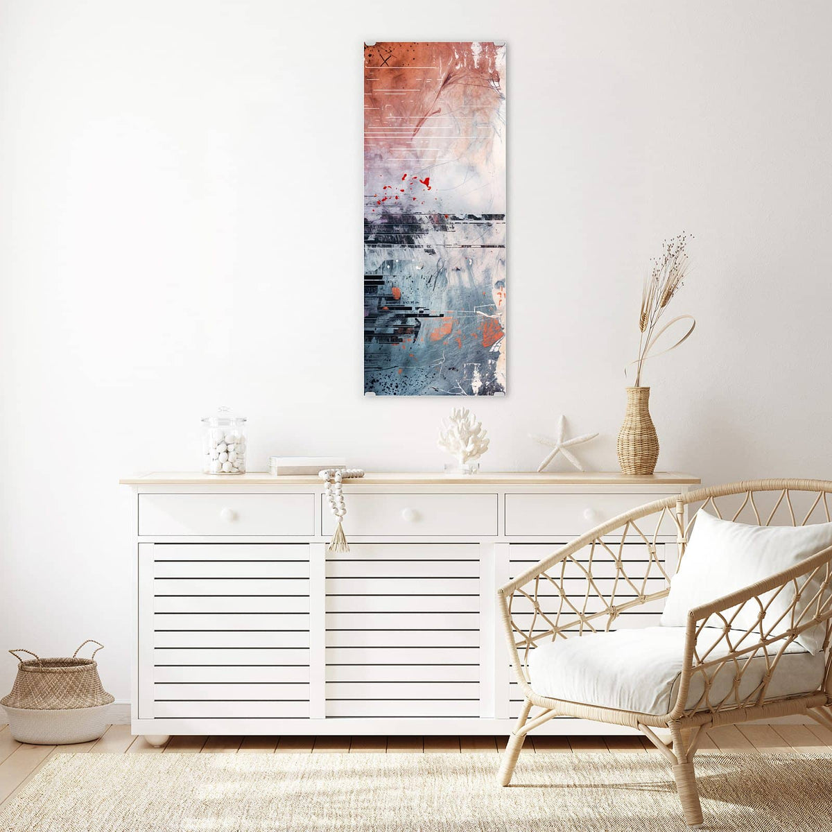 Wandbild - Farbschlieren in Lila - Hochformat – Verwischte Schlieren in Lila und Rot