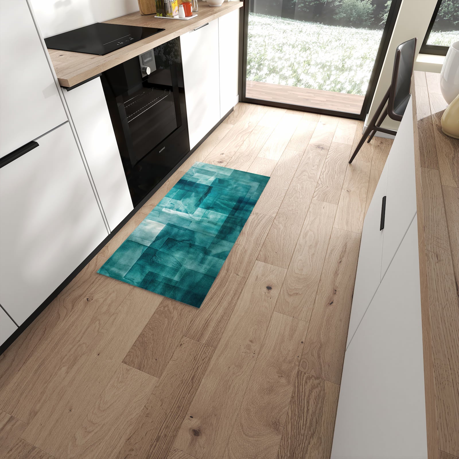 Rutschfester Küchenteppich mit Motiv Abstrakte Formen in moderner Küche #grösse_60 x 120 cm