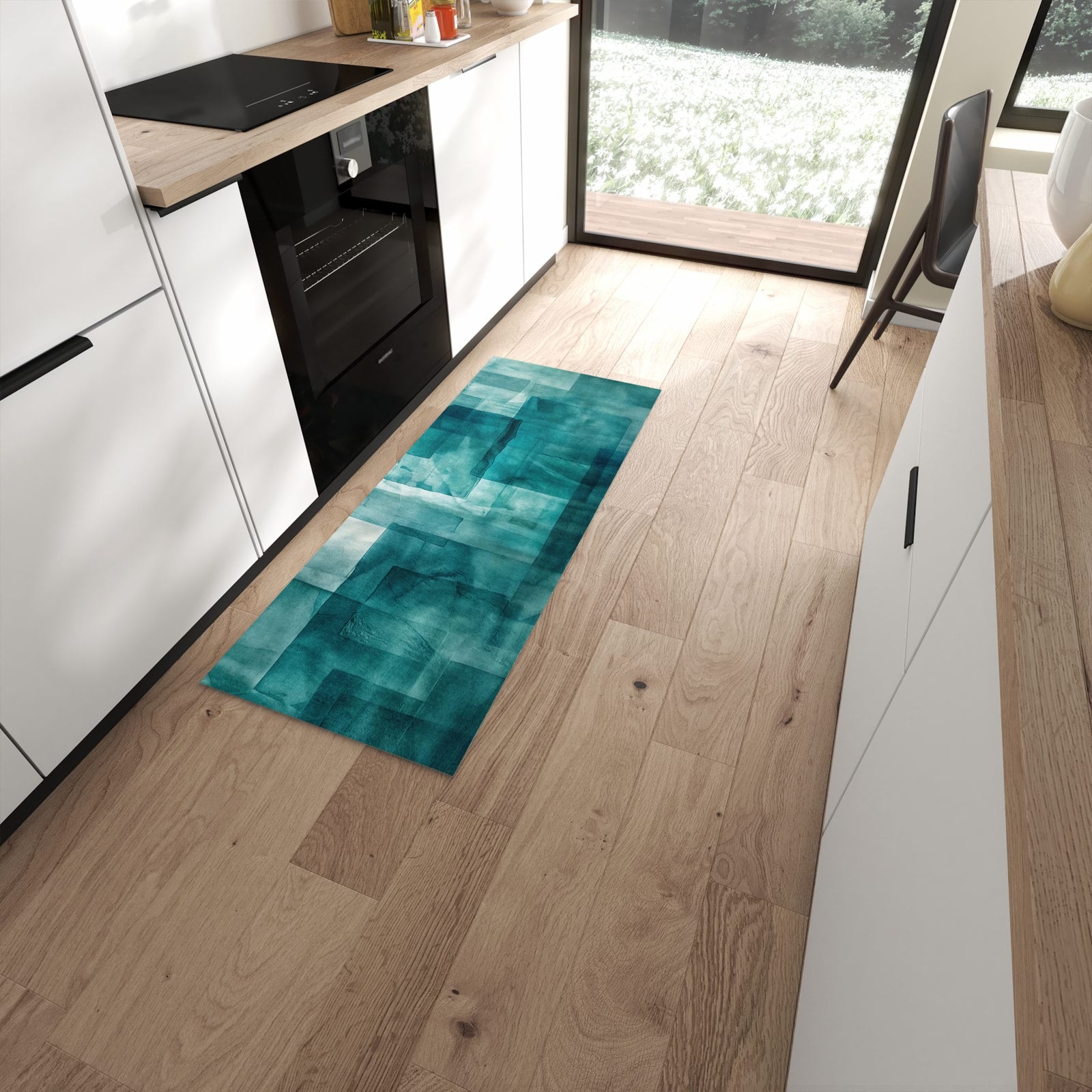 Leicht zu reinigender Küchenteppich mit Motiv Abstrakte Formen in moderner Küche #grösse_60 x 150 cm