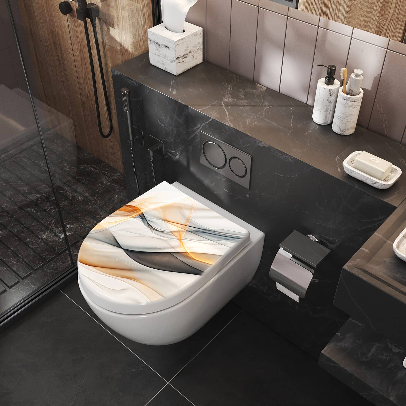 WC-Sitz mit Absenkautomatik Schwebende Wellen