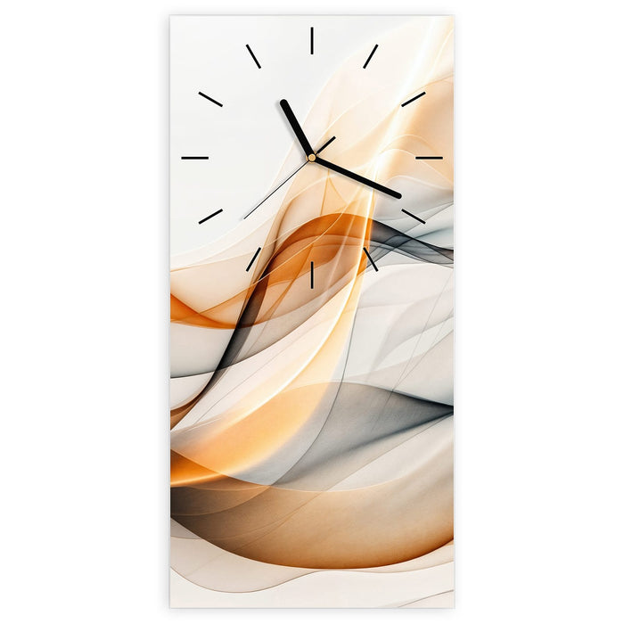 Wanduhr Schwebende Wellen aus Glas – Hochformat 30 × 60 cm mit Ziffernblatt Linie