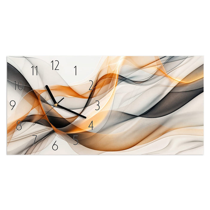 Wanduhr Schwebende Wellen aus Glas – Querformat 60 × 30 cm mit Ziffernblatt Elegant
