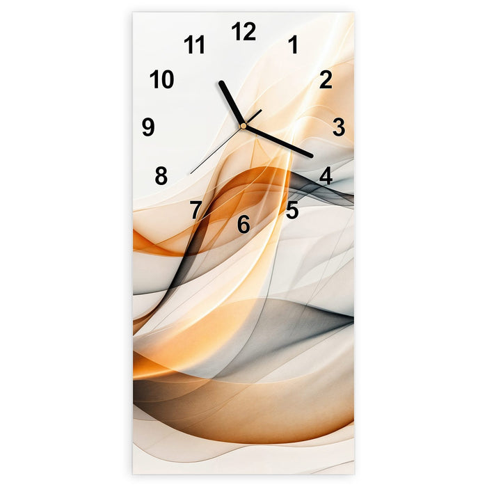 Wanduhr Schwebende Wellen aus Glas – Hochformat 30 × 60 cm mit Ziffernblatt Modern