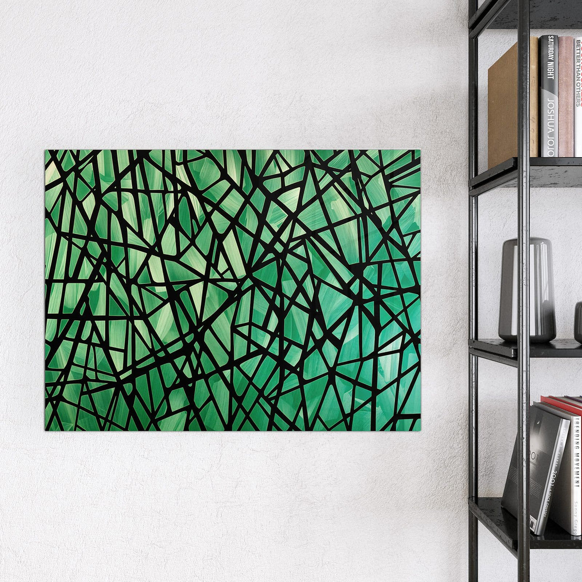 Glas Magnettafel - Glasmosaik in Grün – Smaragdgrünes Mosaik mit schwarzen Linien