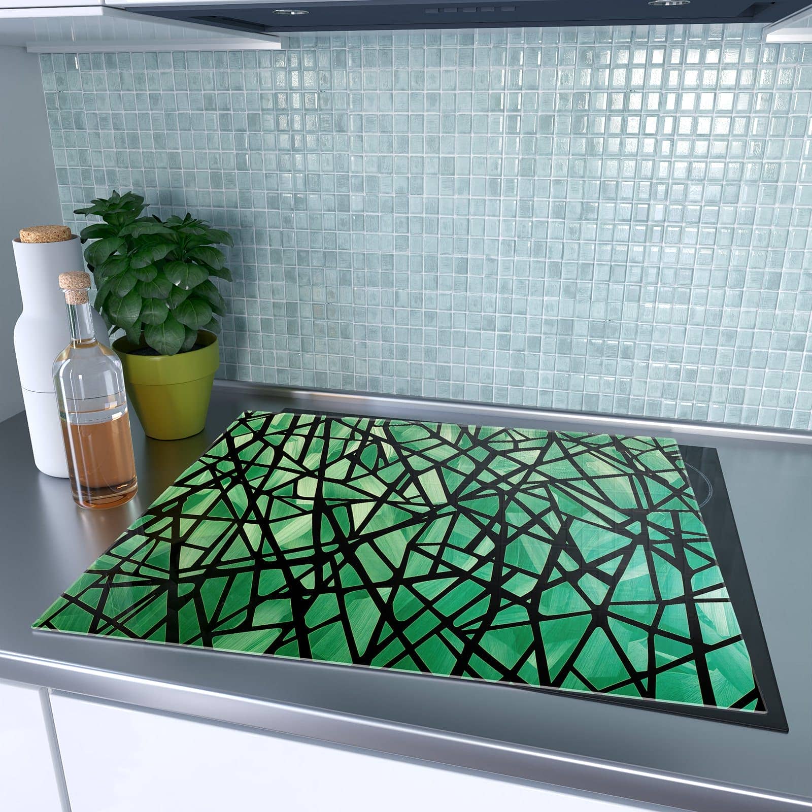 1-teilige Herdabdeckplatte mit Geometrisches Glasmuster-Motiv auf dem Ceranfeld