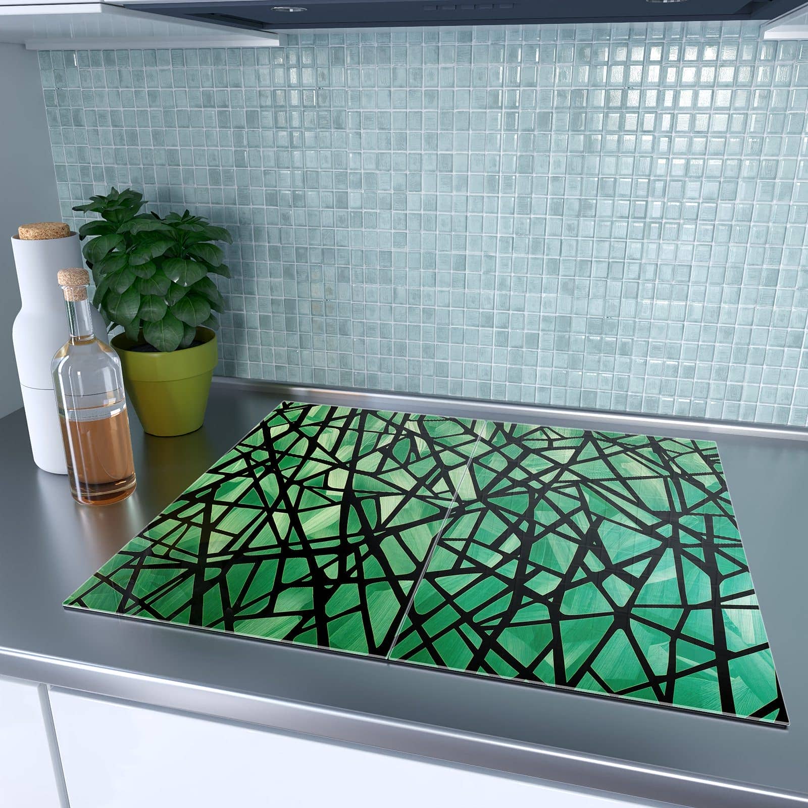 2-teilige Herdabdeckplatten für Ceranfeld mit Geometrisches Glasmuster-Motiv auf dem Ceranfeld