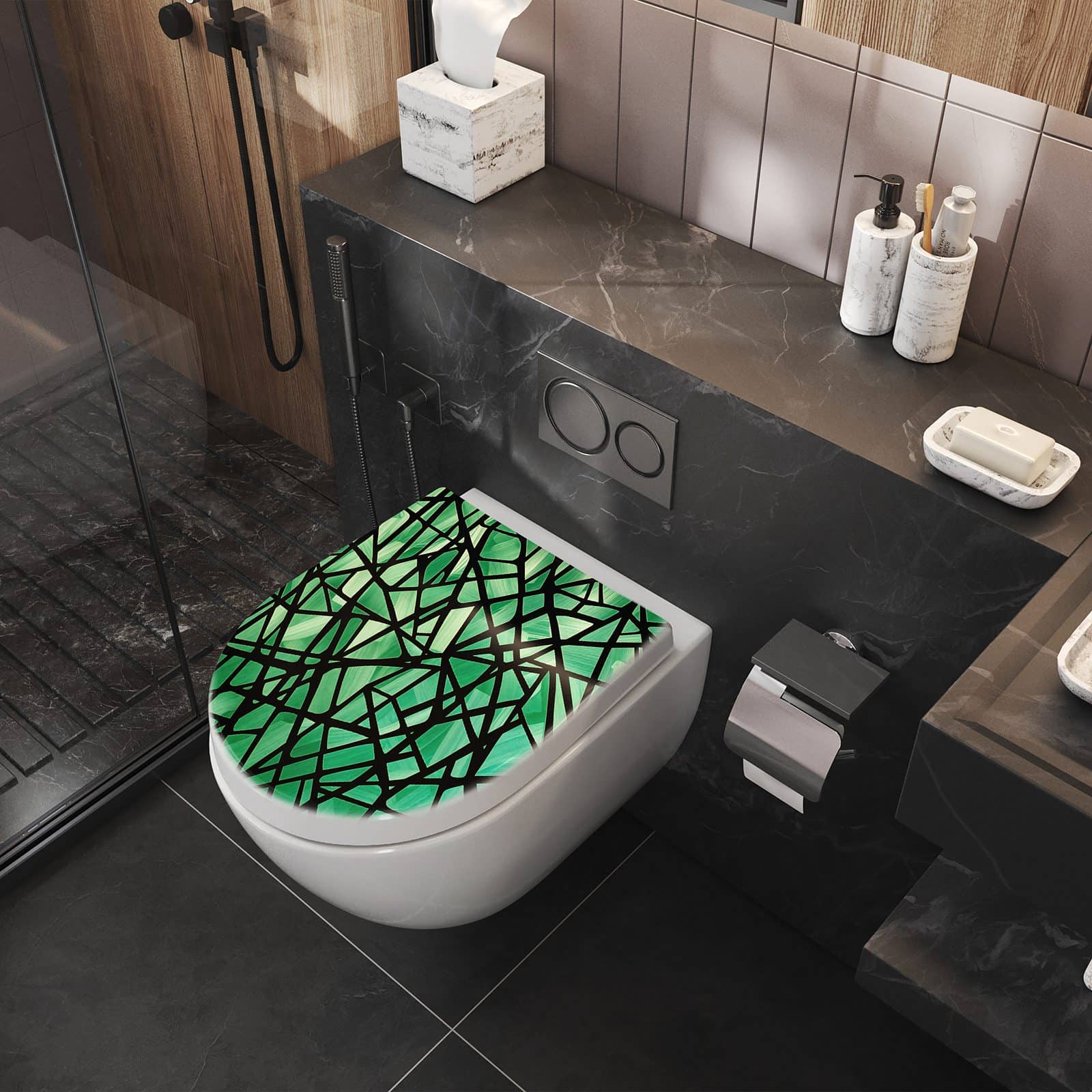 WC-Sitz mit Absenkautomatik Geometrisches Glasmuster