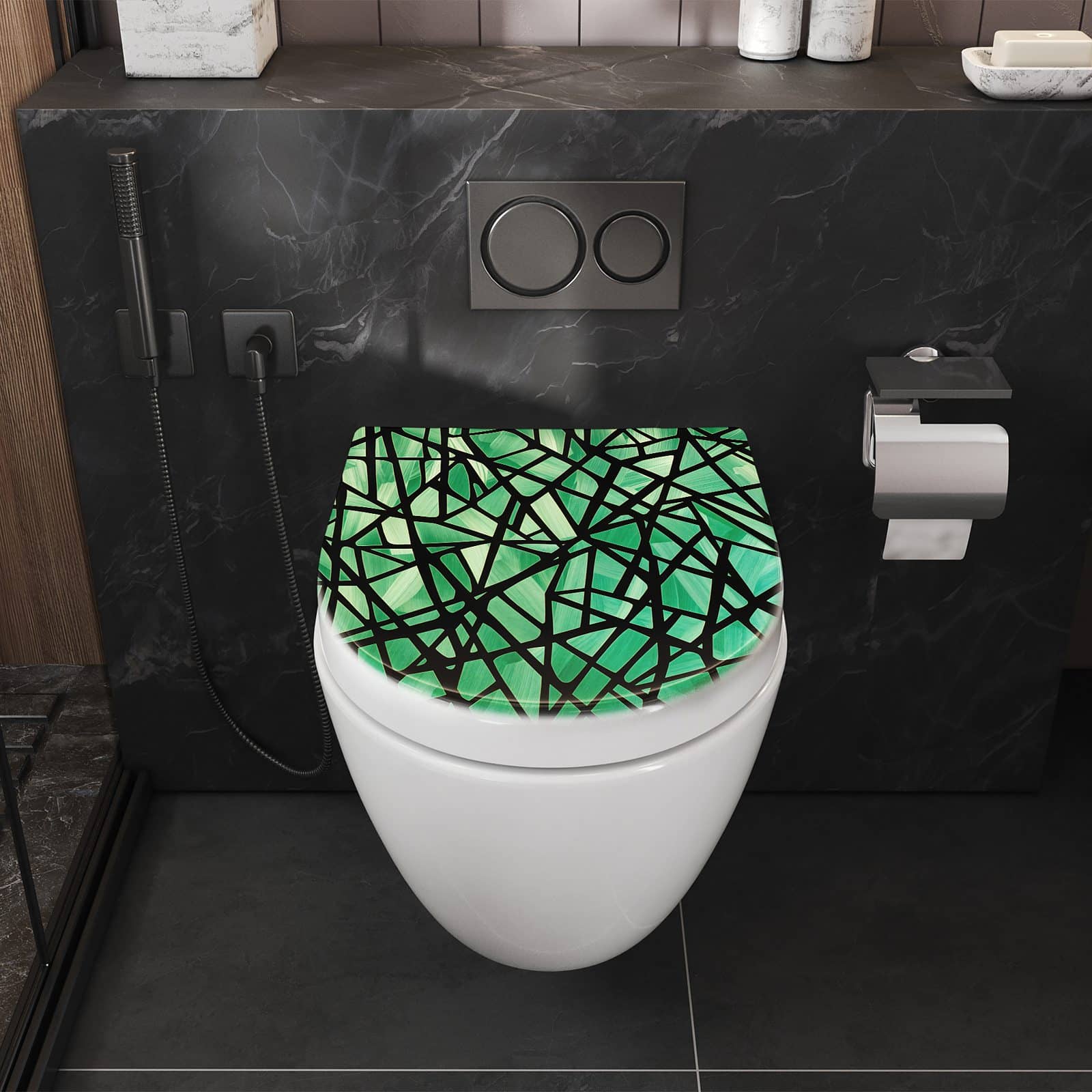 WC-Sitz mit Absenkautomatik Geometrisches Glasmuster