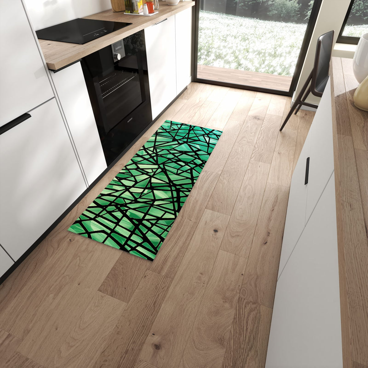 UV-beständiger Küchenläufer mit Motiv Geometrisches Glasmuster in moderner Küche - waschbar #grösse_60 x 150 cm