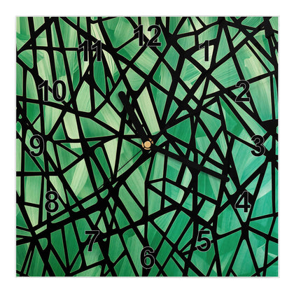 Wanduhr Quadratisch mit dem Motiv Glasmosaik in Grün