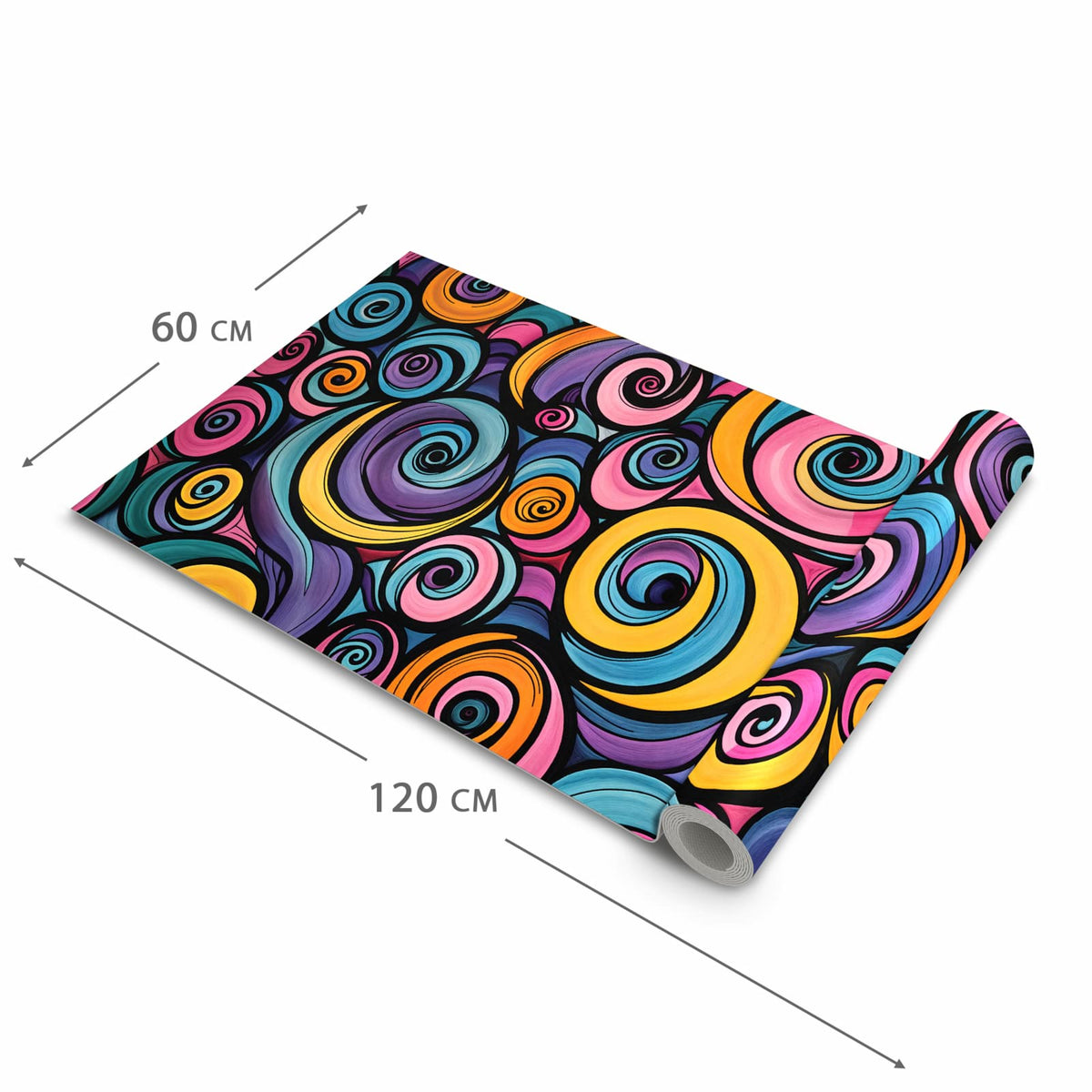 Rutschfester Küchenläufer mit Motiv Farbige Spiralen in der Grösse 60x120 cm