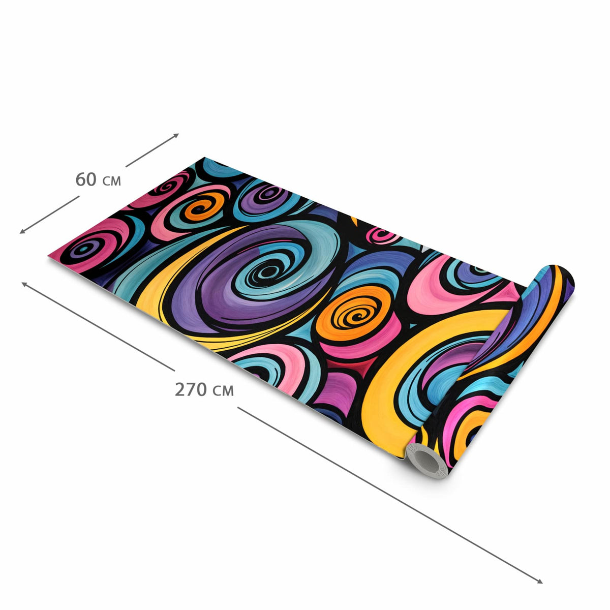 Bodenschonender moderner Küchenläufer mit Motiv Farbige Spiralen in der Grösse 60x120 cm