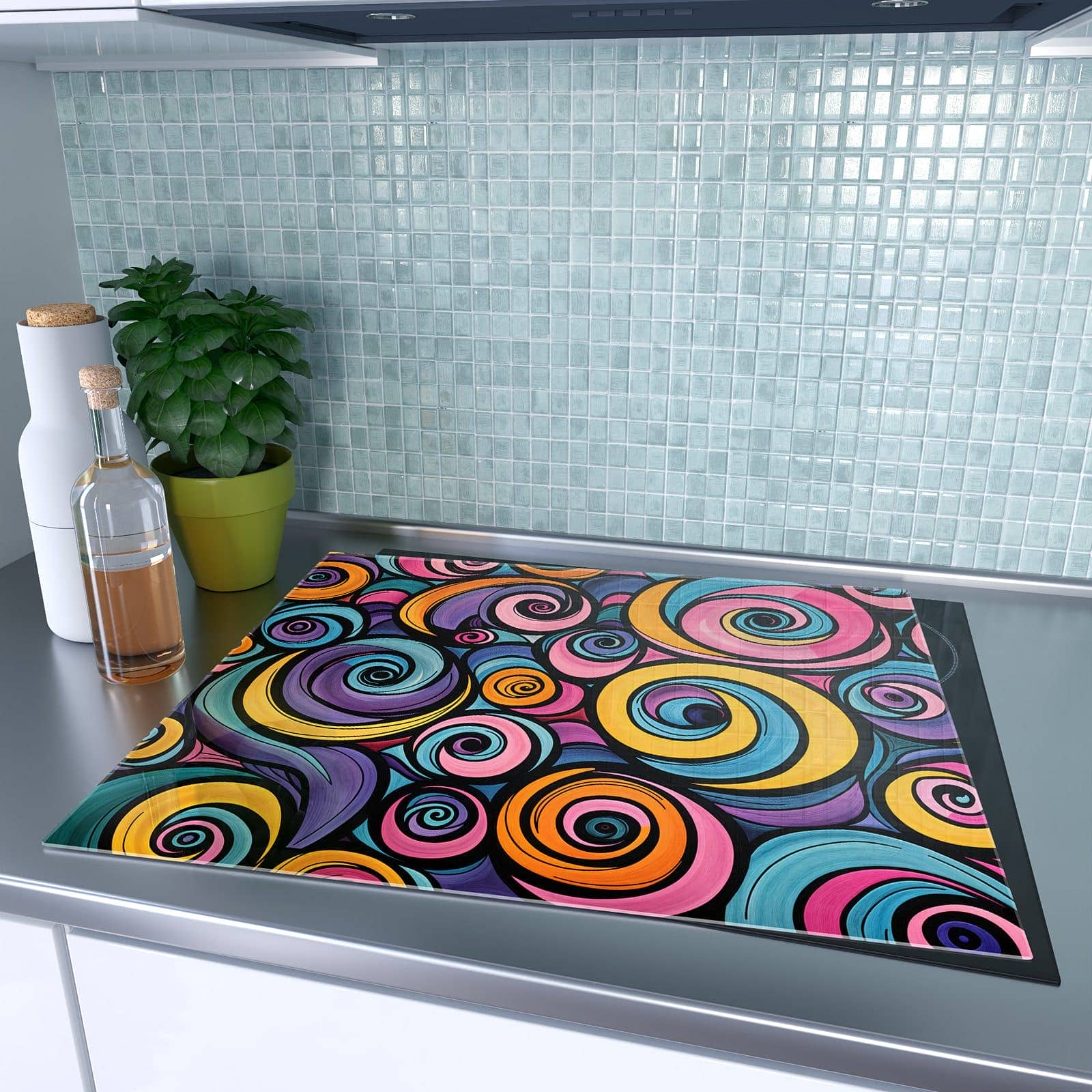 1-teilige Glasplatte für Herd mit Farbige Spiralen-Motiv auf dem Ceranfeld