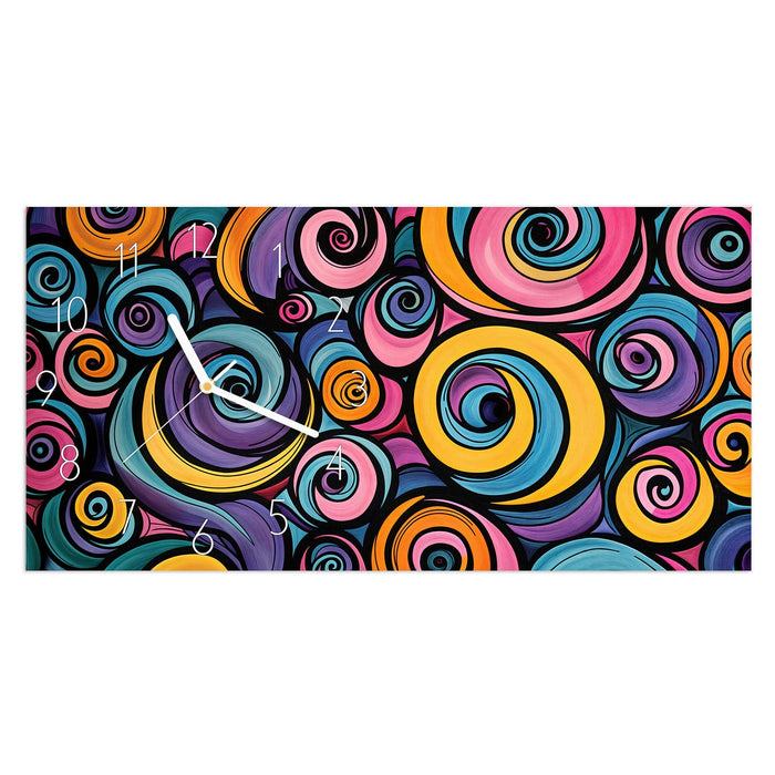 Wanduhr Farbige Spiralen aus Glas – Querformat 60 × 30 cm mit Ziffernblatt Elegant