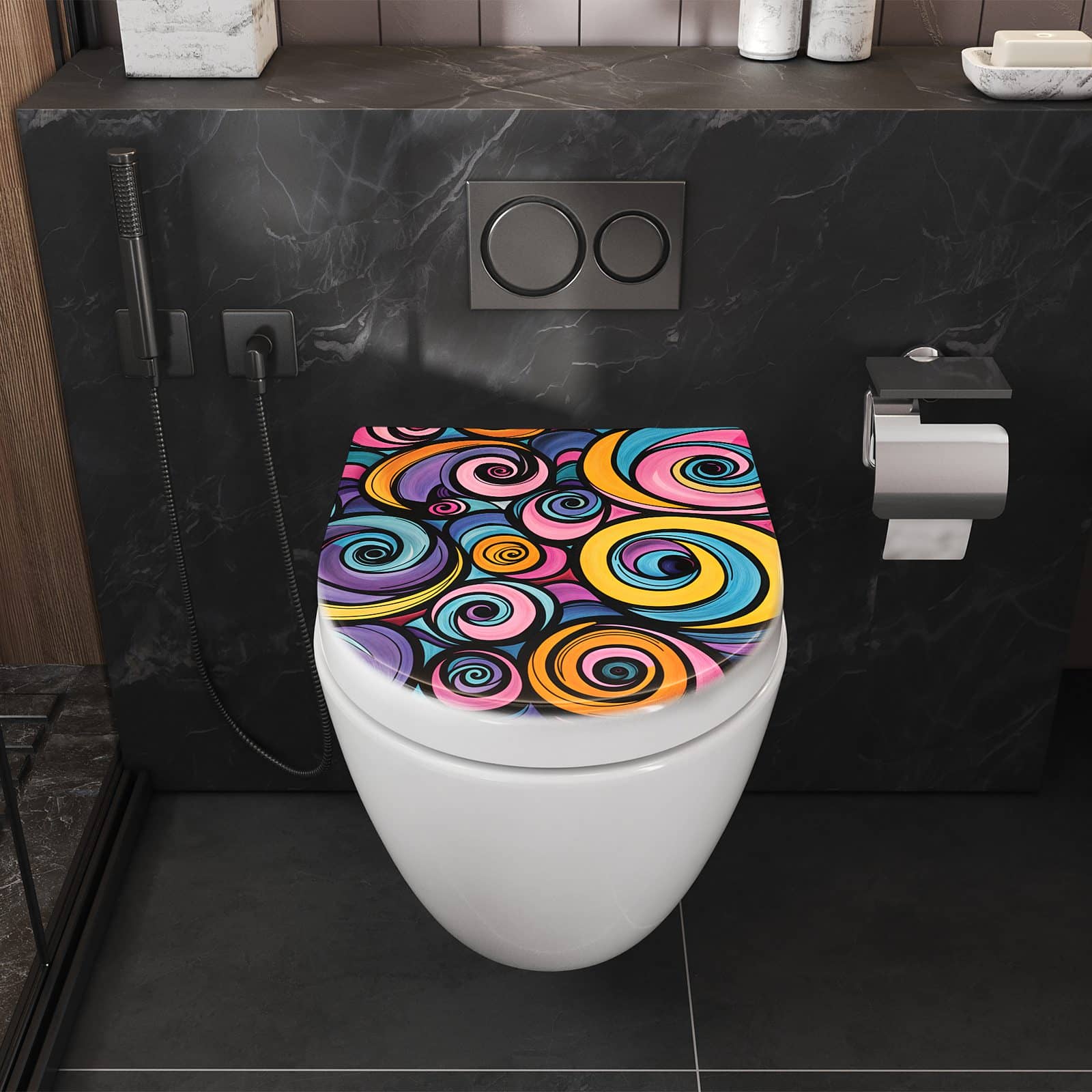 WC-Sitz mit Absenkautomatik Farbige Spiralen