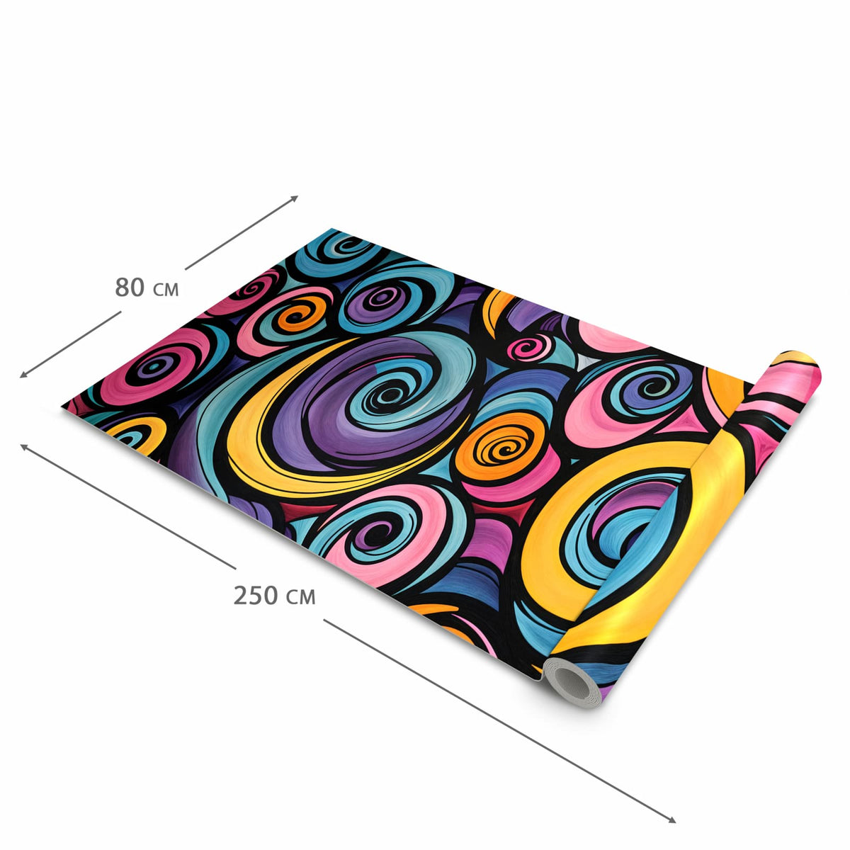 Zeitsparender Küchenteppich mit Motiv Farbige Spiralen in der Grösse 60x120 cm