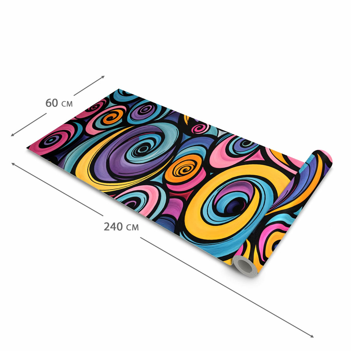 Waschbarer Küchenläufer mit Motiv Farbige Spiralen in der Grösse 60x120 cm für Ordnung