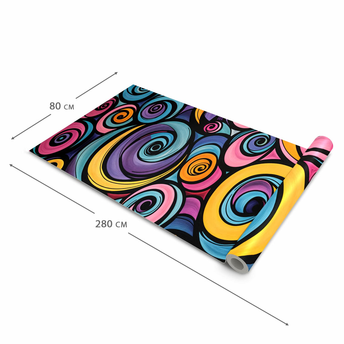 Geräuschdämpfender Küchenteppich mit Motiv Farbige Spiralen in der Grösse 60x120 cm