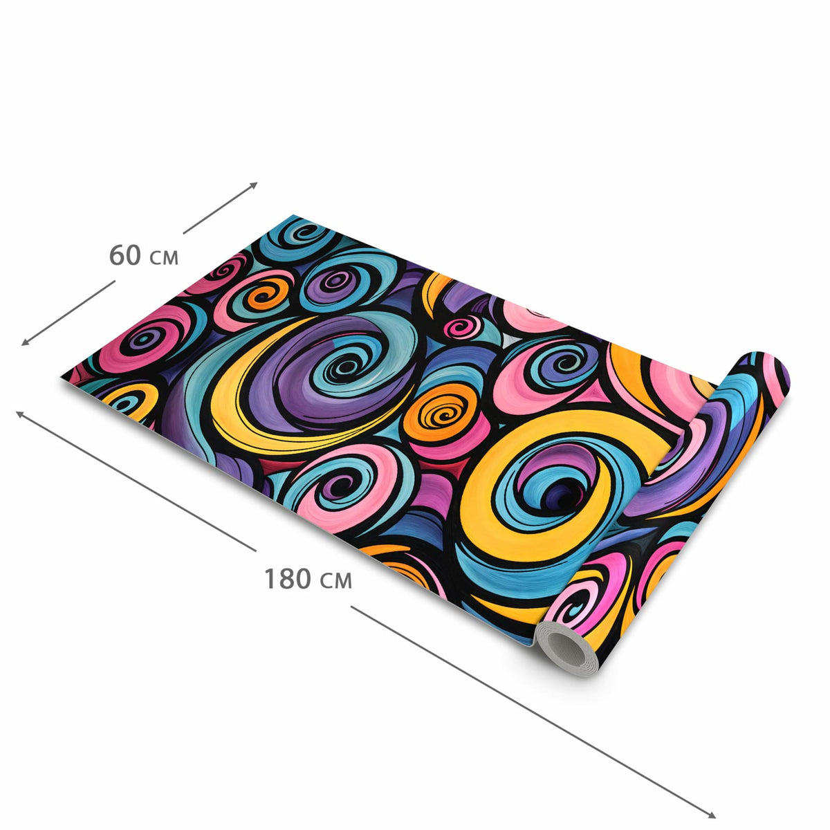 Bodenschonender Küchenläufer nach Maß mit Motiv Farbige Spiralen in der Größe 60x120 cm