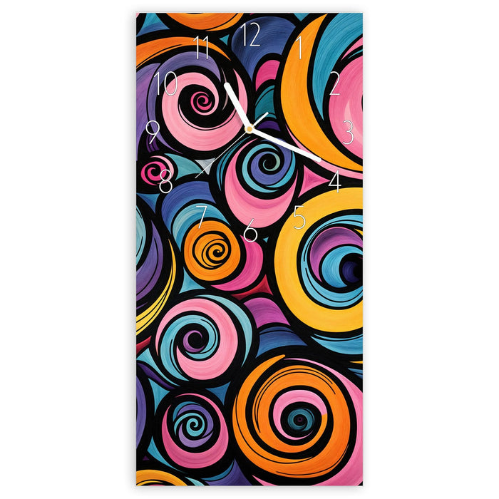 Wanduhr Farbige Spiralen aus Glas – Hochformat 30 × 60 cm mit Ziffernblatt Elegant