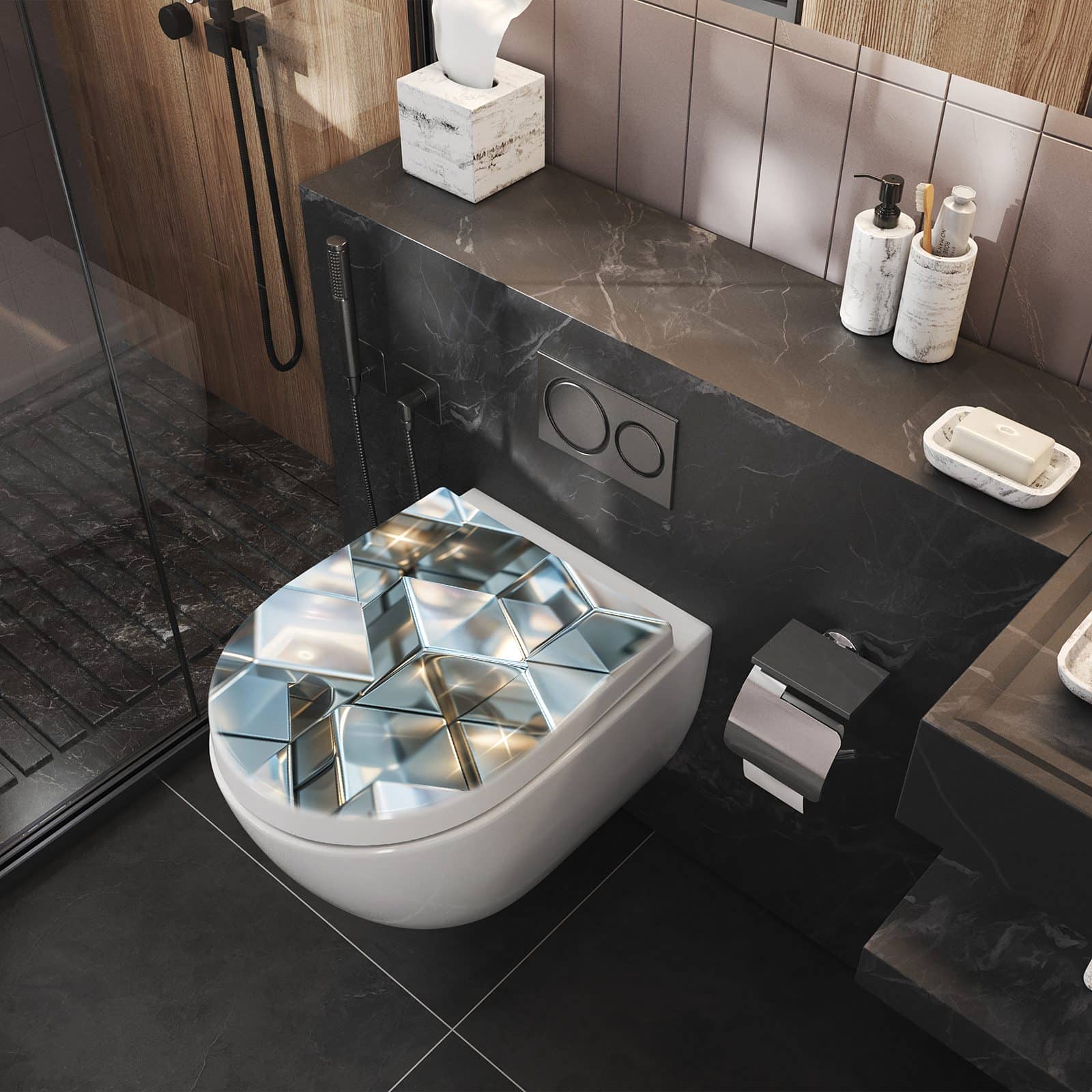 WC-Sitz mit Absenkautomatik Metallische Würfel