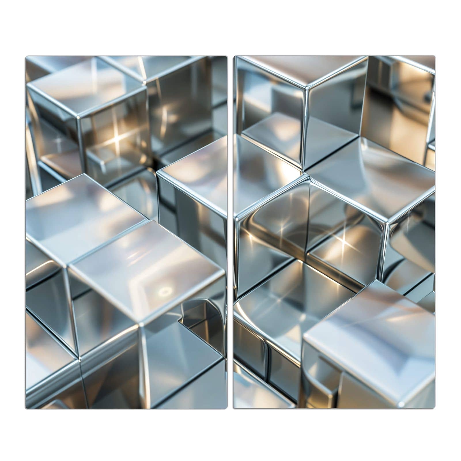 2-teilige Herdabdeckplatten aus Glas mit Metallische Würfel-Motiv in der Frontansicht