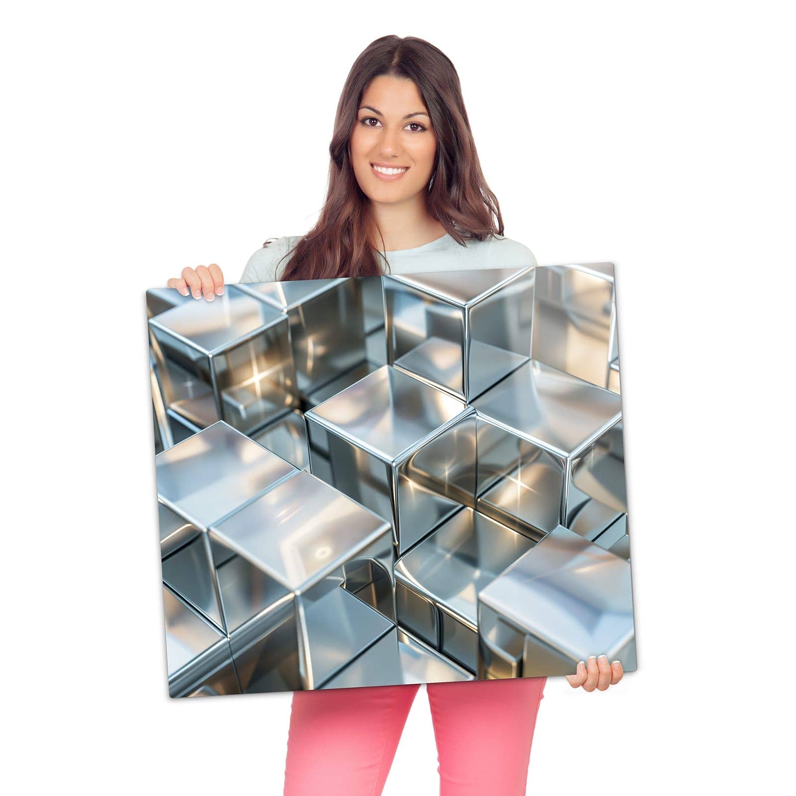 1-teilige Abdeckplatten für Herd mit Metallische Würfel-Motiv wird zur Größendarstellung gehalten