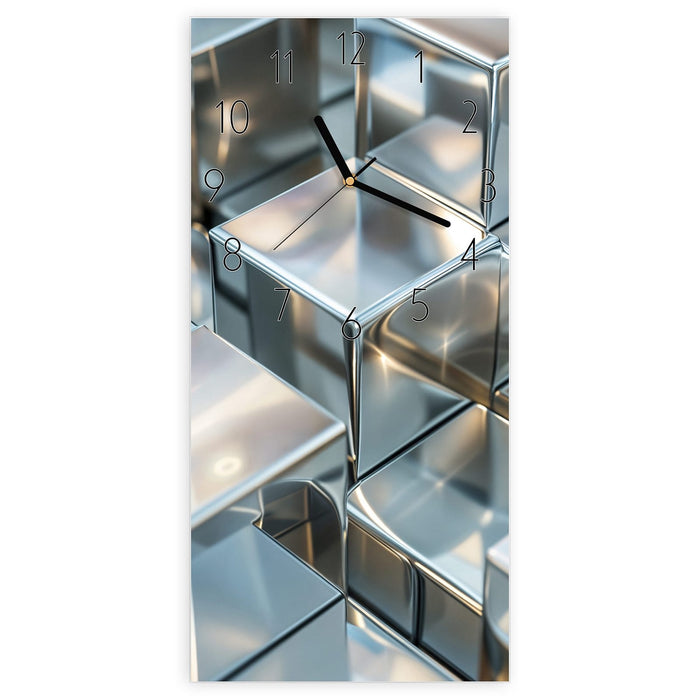 Wanduhr Metallische Würfel aus Glas – Hochformat 30 × 60 cm mit Ziffernblatt Elegant