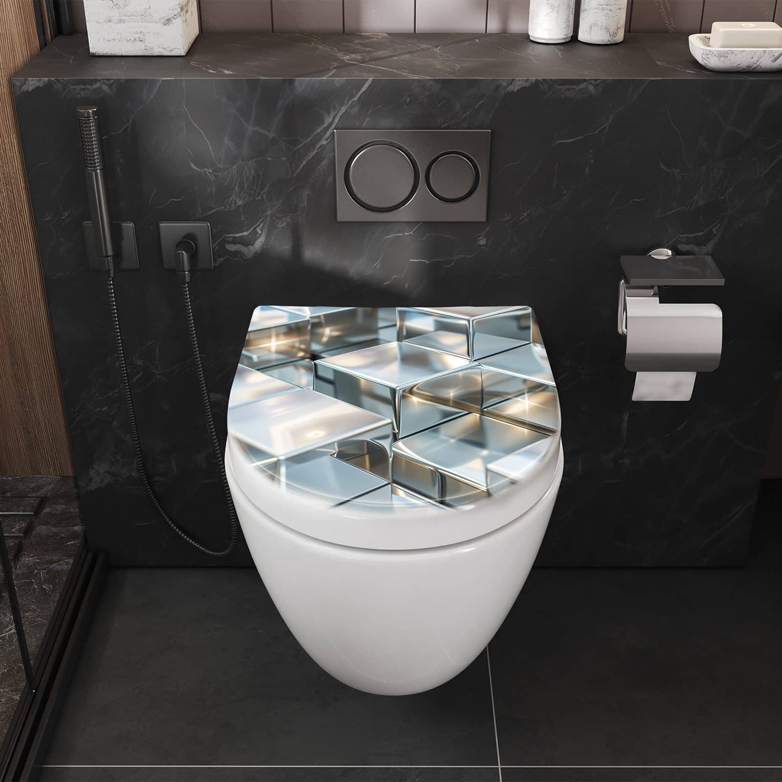WC-Sitz mit Absenkautomatik Metallische Würfel